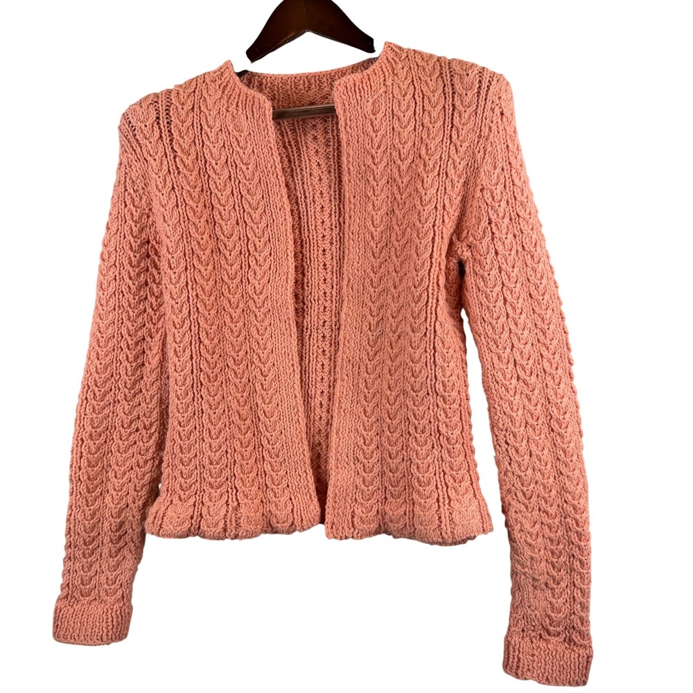 Peach Open Cardigan Sweater S Cable Knit Cropped Cottagecore Possibly Handmade
